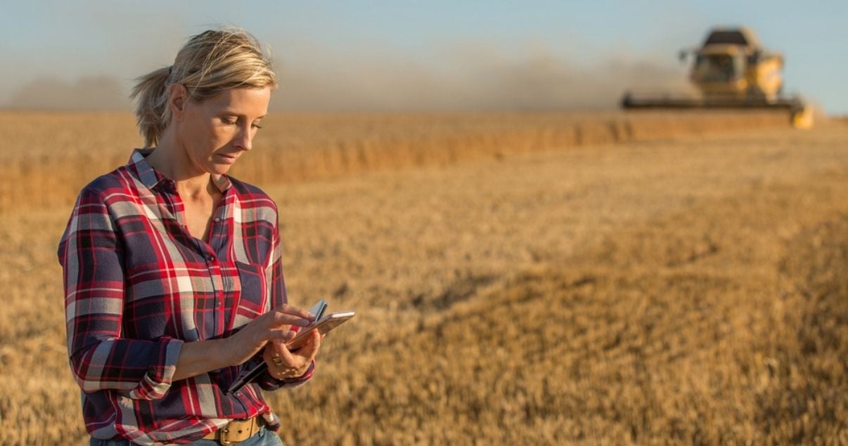 Female farmer filling out an offline form